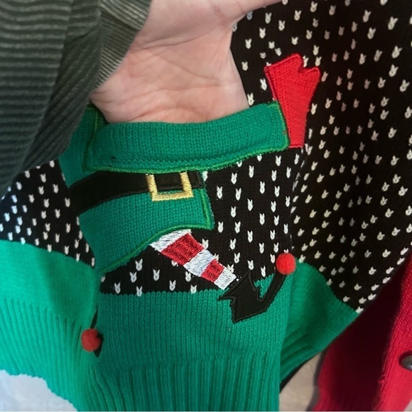 Spencera Christmas Sweater L Large Elf with drink holder in front bells buttons - Picture 3 of 6